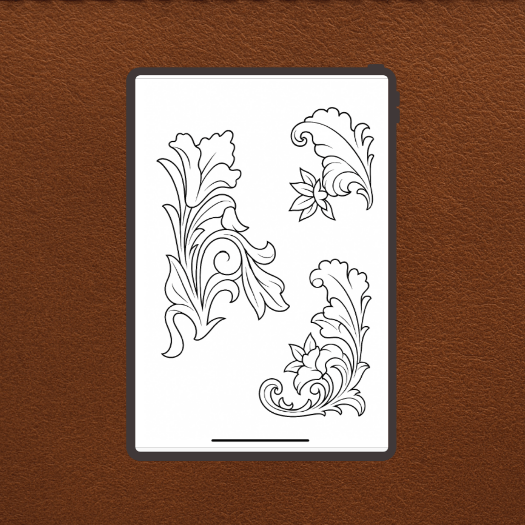 Flourish floral para couro, três variações de tamanho